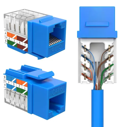 Vista 13 de SATMAXIMUM Paquete de 5 conectores de pared Ethernet Keystone Cat6 RJ45 Punch Down Slim Profile UTP Negro, 45 grados para panel de conexión y placa