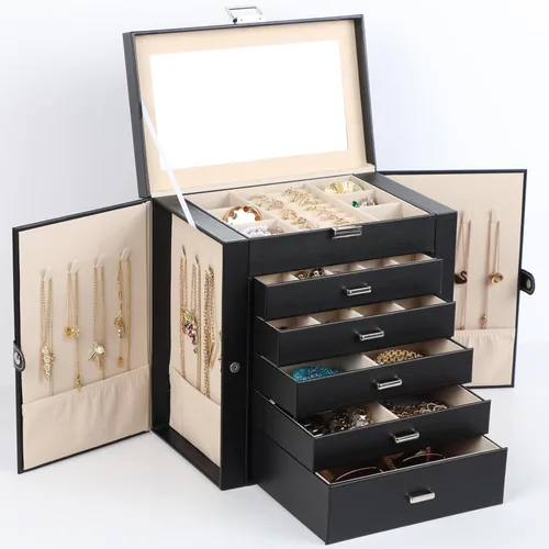 Vista 22 de BOOVO Joyero grande para mujer, organizador de joyas grande