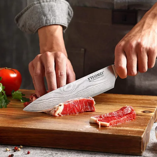 Vista 7 de Cuchillo de chef de 8 pulgadas, cuchillo de chef profesional de 8 pulgadas con funda, cuchillo de cocina alemán de acero inoxidable de alto carbono