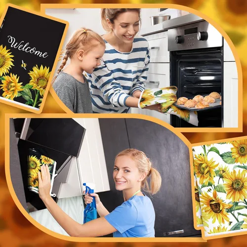 Vista 2 de Geyoga 6 Piezas Toallas de Cocina de Girasol Toallas de Platos Absorbentes Paños de Té Decorativos para Cocina de Verano Baño Decoración del Hogar