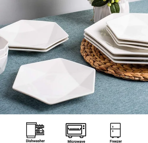 Vista 3 de DELLING Juego de 6 platos de aperitivo de 7 pulgadas, platos pequeños de postre de porcelana, platos de ensalada de cerámica blanca para aperitivos