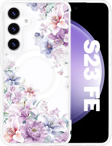 Vista 21 de Funda magnética para Samsung Galaxy S22 Ultra Flower, compatible con MagSafe, patrón floral transparente a prueba de golpes, parte trasera
