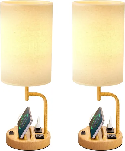 Vista 11 de Dreamholder - 2 lámparas de mesa con 3 puertos de carga USB, moderna lámpara de escritorio con toma de corriente alterna y soportes para teléfono