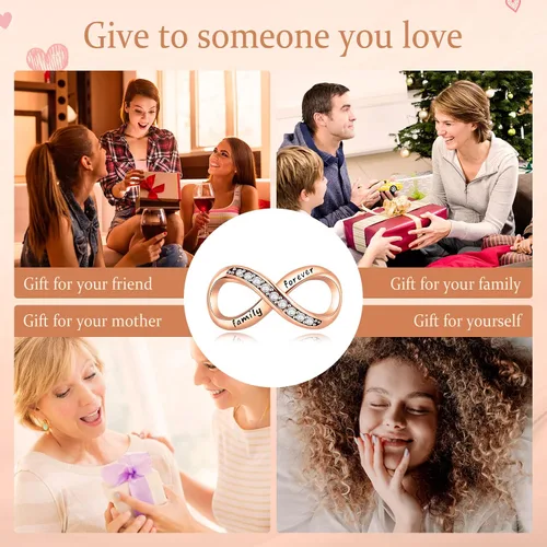 Vista 6 de Annmors Dijes de plata de ley 925 con circonitas cúbicas 5A para mamá, familia, amor, para pulseras europeas, regalo de Navidad para mujeres y niñas