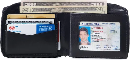 Vista 2 de Alpine Swiss Logan - Cartera plegable con cremallera para hombre o mujer, seguridad RFID, viene en una caja de regalo, cartera Rfid, talla única