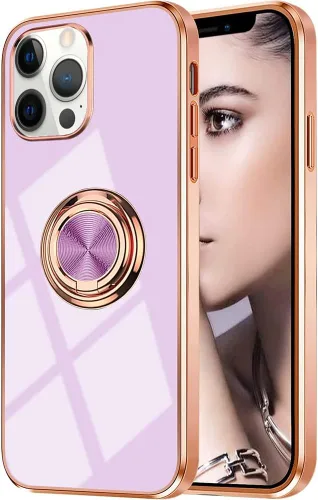 Vista 65 de Compatible con iPhone 11 Kickstand, anillo de rotación de 360 grados integrado con borde de oro rosa brillante que funciona con soporte magnético