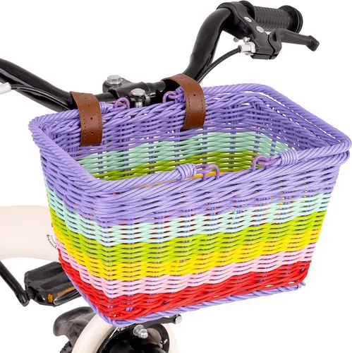Vista 9 de Cesta de bicicleta para niños, canasta delantera para bicicleta para niños, pequeña cesta de mimbre para niños y niñas, cesta pequeña de mimbre