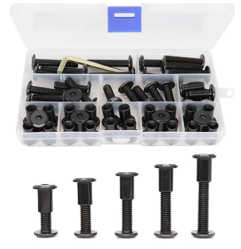 Vista 9 de Juego de 10 tornillos para muebles M8 x 0.591 in, color negro, con tuerca de pasador de barril M8 x 0.591 in