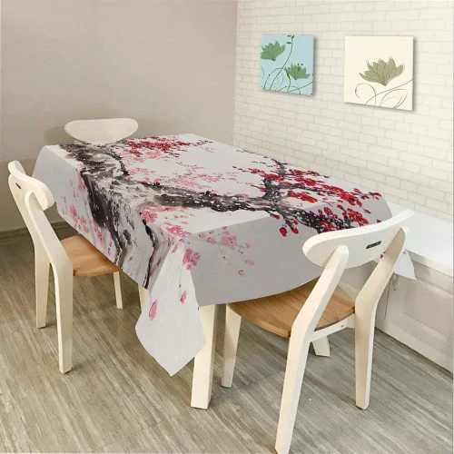 Vista 2 de Moslion Mantel rectangular decorativo con diseño de árbol de durazno japonés, para comedor, barbacoa, picnic, mesa de café, 60 x 84 pulgadas