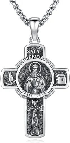 Vista 78 de 925 Sterling Silver Patron Saint Amulet Necklace for Men Women plateado