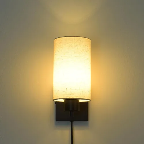 Vista 7 de KOONTING® Juego de 2 apliques de pared enchufables, lámpara de pared rústica con cable de enchufe e interruptor de palanca de encendido/apagado, Lino