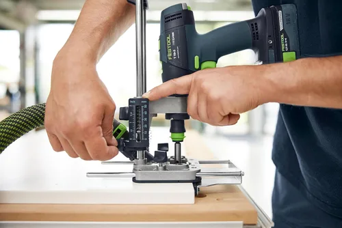 Vista 7 de Festool 577971 MB 40 Juego de perforación móvil - Guía de taladro de precisión para agujeros de 90°, control de profundidad ajustable, perforación