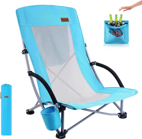 Vista 11 de Nice C Silla de playa, sillas de playa para adultos, paquete de 2 con enfriador compacto de respaldo alto, portavasos y bolsa de transporte