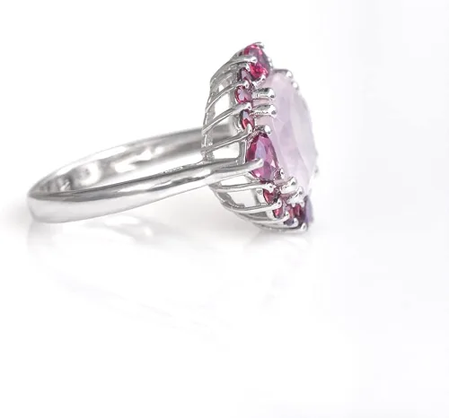 Vista 3 de YoTreasure Anillo de plata de ley 925 de 5,65 quilates de cuarzo rosa y rodolita, Metal Metal Piedra preciosa, cuarzo