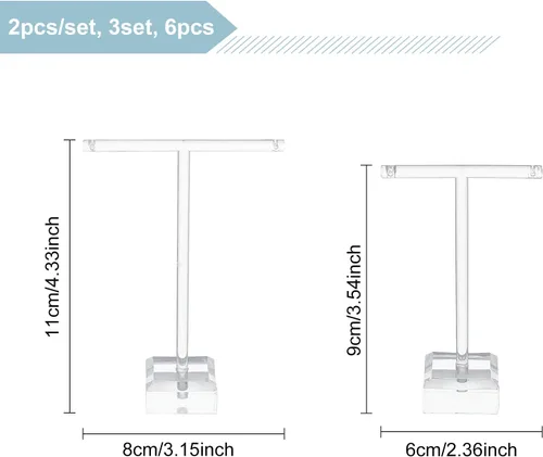 Vista 2 de FINGERINSPIRE Soporte de acrílico para aretes de 6 piezas, en forma de T con dos agujeros, estante de exhibición, organizador de joyas, exhibición