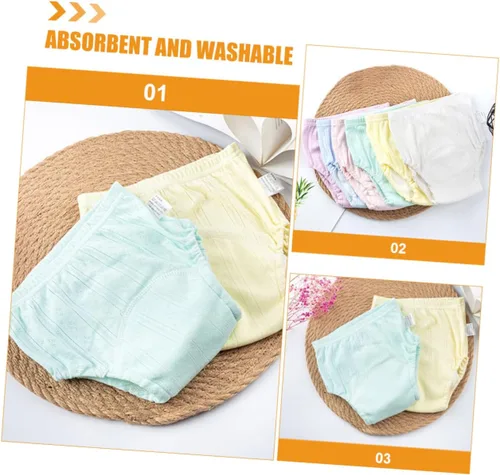 Vista 6 de 2 pañales de algodón para niños y niñas, transpirables, lavables, fundas de pañales para niños y niñas, colores mezclados para entrenamiento y viajes