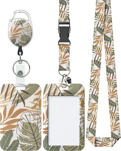 Vista 15 de Uniclife Porta credenciales deslizante floral con carrete retráctil y mosquetón con clip para cordón desmontable, protector de tarjeta vertical
