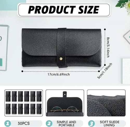 Vista 2 de Nuogo Paquete de 30 fundas para lentes, estuche suave para lentes de sol, bolsa portátil de piel sintética para mujeres y hombres