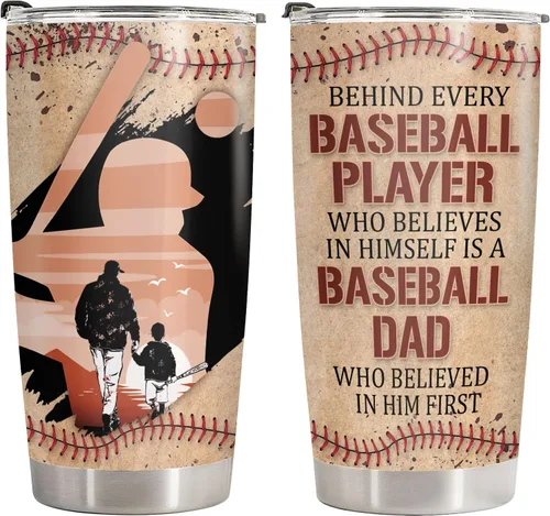 Vista 9 de 34HD Regalos deportivos, vaso de béisbol para papá con tapa, acero inoxidable de 20 onzas, taza de café de viaje para mi jugador favorito, regalo