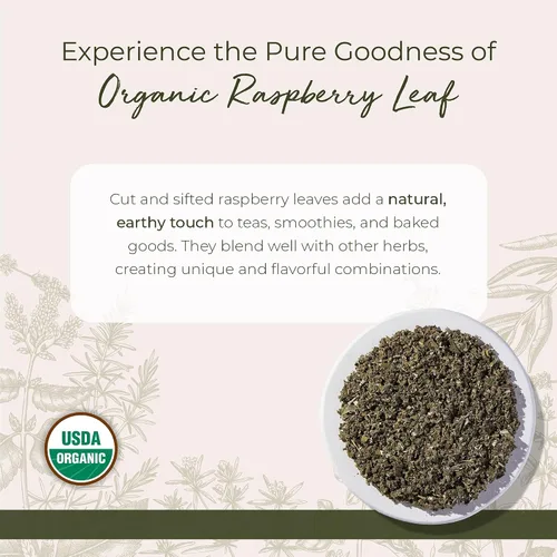 Vista 2 de Té orgánico de hojas de frambuesa roja, hojas cortadas y tamizadas a granel de Starwest Botanicals