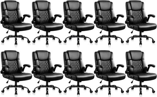 Vista 12 de Silla de escritorio de cuero OFIKA, silla de oficina ergonómica con soporte lumbar, silla de computadora, silla ejecutiva de cuero con reposabrazos