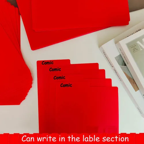 Vista 3 de Separador de tarjetas esmerilado para cómics con pestañas, separadores de estantes para libros cortos o largos, cajas de almacenamiento de cómics