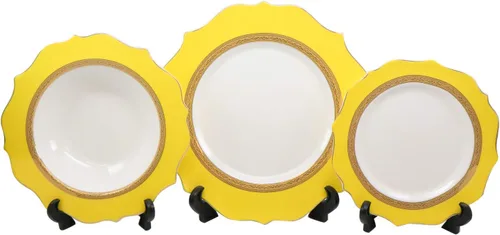 Vista 2 de Royalty Porcelain - Juego de vajilla de 20 piezas, color amarillo de lujo, porcelana prémium
