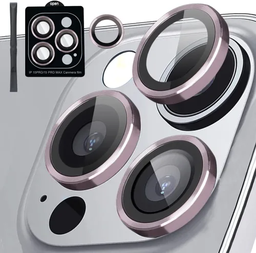 Vista 8 de [3+1] Compatible con iPhone 15 Pro y iPhone 15 Pro Max, protector de lente de cámara de vidrio templado 9H, anillo individual de metal, cobertura