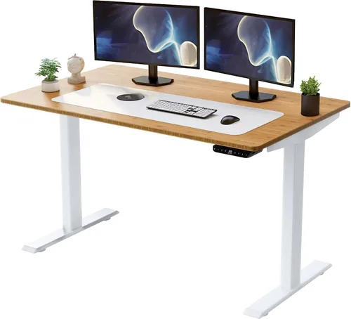 Vista 16 de Rise Up - Escritorio eléctrico de pie de altura ajustable de 24 a 49 pulgadas, doble motor, escritorio de pie grande de bambú de una pieza, 48 x 30