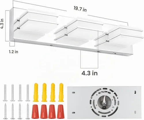 Vista 6 de 3 lámparas de baño regulables de temperatura de color para sobre espejo, lámparas de tocador LED cromadas de 3 luces, lámparas de tocador de baño