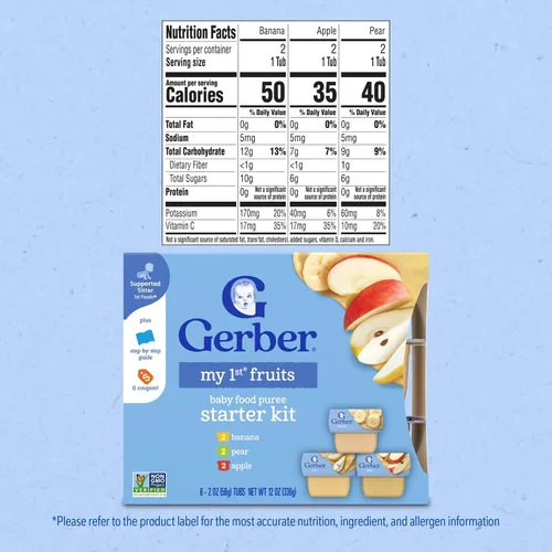 Vista 2 de Gerber Mi primer kit de frutas, puré de plátano, pera y manzana, tarros de 2 onzas, paquete de 2 (set de 6)