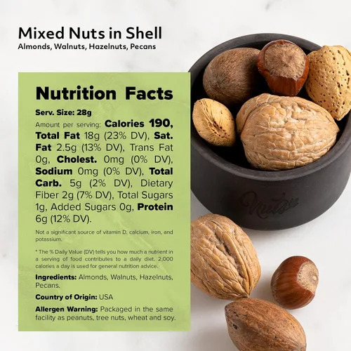 Vista 2 de NUTS U.S. – Nueces Mixtas en Cáscara (Almendras, Nueces, Avellanas, Pacanas) Sin Colorantes Añadidos y Sin Sabores Artificiales Sabor Fresco