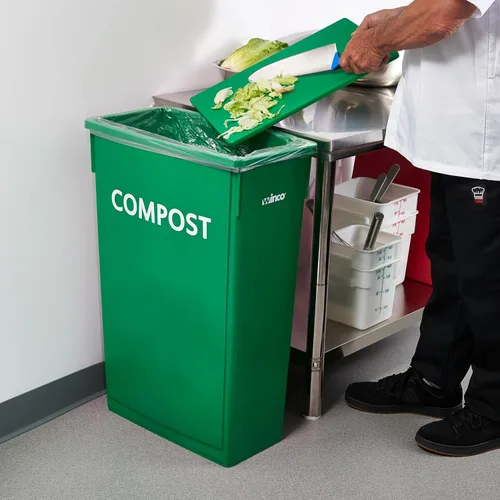 Vista 4 de Winco Bote de basura comercial delgado/contenedor de residuos, compost de 23 galones, color verde