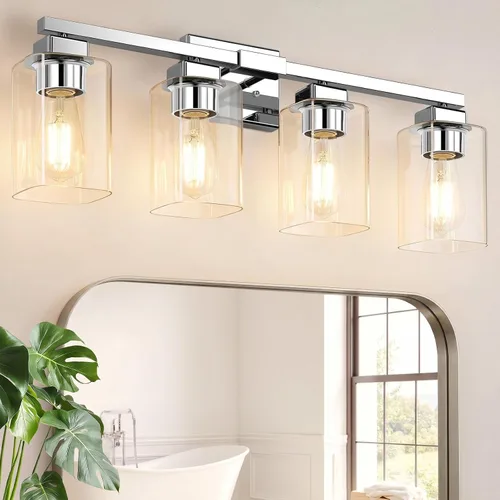Vista 16 de Lámpara de baño de 3 luces de 19 pulgadas, moderna lámpara de tocador negra, accesorios de iluminación de baño sobre espejo, lámpara de aplique