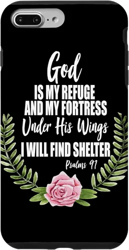 Vista 12 de God is My Refuge Christian Bible Psalms 91 Floral Case for iPhone 17