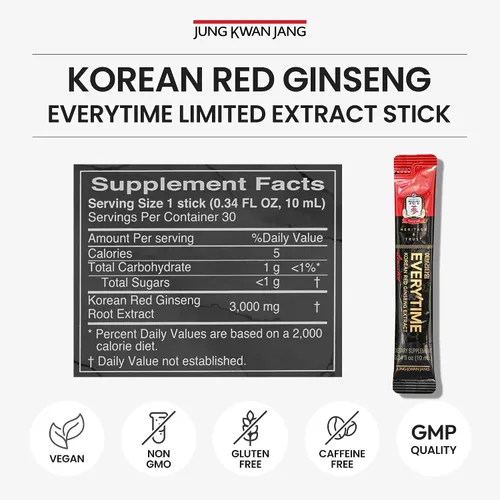 Vista 6 de JUNG KWAN JANG Everytime Korean Red Ginseng Extract Limited Stick – Bebida energética de raíz de ginseng panax rojo de grado terrestre – Suplementos
