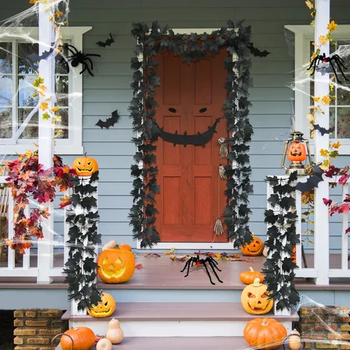 Vista 5 de Temporizador y más grueso: paquete de 2 guirnaldas de hojas de arce negras de Halloween, luces moradas y naranjas, total de 13 pies, 40 luces LED