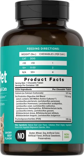 Vista 2 de Horbaach Probióticos para perros y gatos 120 tabletas masticables
