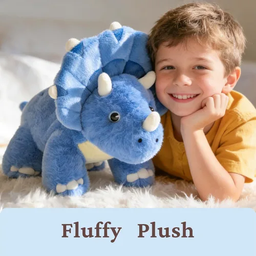 Vista 3 de IKASA Triceratops - Juguete de peluche de dinosaurio de 18 pulgadas, suave, grande y grande, lindo peluche esponjoso, regalos para niños y niñas