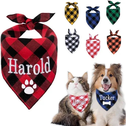 Vista 9 de Bandana personalizada para perro con nombre bordado, bufanda para cuello personalizada, babero triangular, accesorios para mascotas para perros