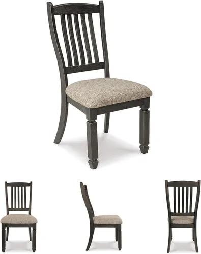 Vista 7 de Signature Design by Ashley Tyler Creek Silla auxiliar tapizada para comedor, 2 unidades, madera maciza, 19.25 pulgadas de alto, negro y negro