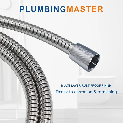 Vista 3 de Manguera de ducha de 60 pulgadas de acero inoxidable de mano de repuesto con tuerca de latón, extensión de manguera de ducha flexible larga
