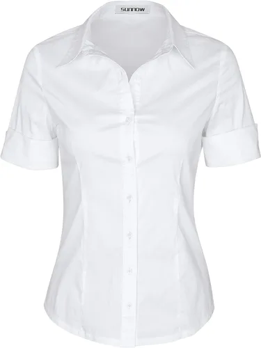 Vista 11 de SUNNOW Camisas de manga corta con botones para mujer, básicas, simples, elásticas, sin arrugas, blusas formales de trabajo