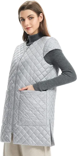 Vista 2 de Chaleco largo acolchado para mujer, ligero, con mangas casquillo, con bolsillos