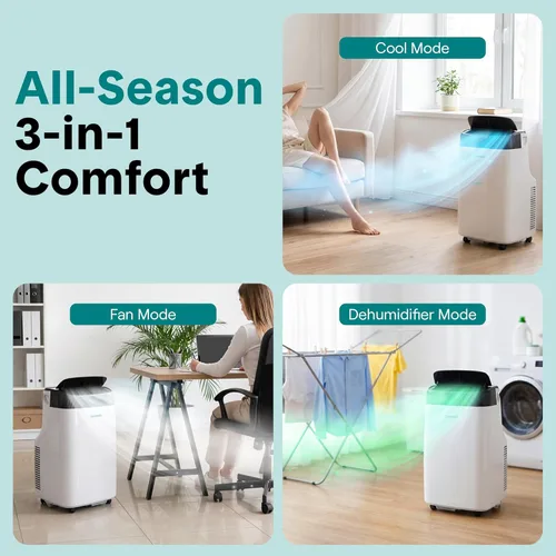 Vista 4 de SereneLife Aire acondicionado portátil de 8000 BTU con WIFI Enfriamiento 3 en 1, ventilador y deshumidificador Temporizador de 24 horas de hasta