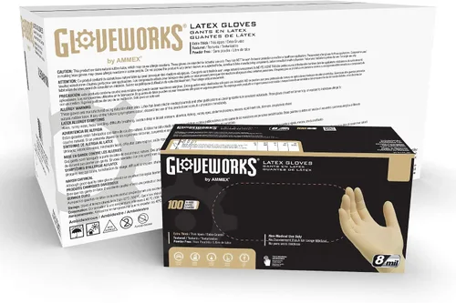 Vista 9 de GLOVEWORKS HD Industrial White Latex Gloves - 8 mil, Powder Free, Textured, Disposable Marfil