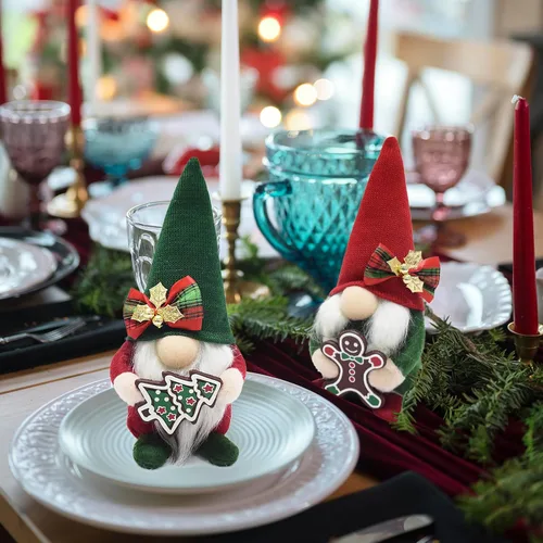Vista 6 de Attiigny - Gnomos de Navidad de felpa con jengibre, gnomo navideño hecho a mano, sueco nórdico, rojo verde, figura de gnomo clásico, regalos de elfo