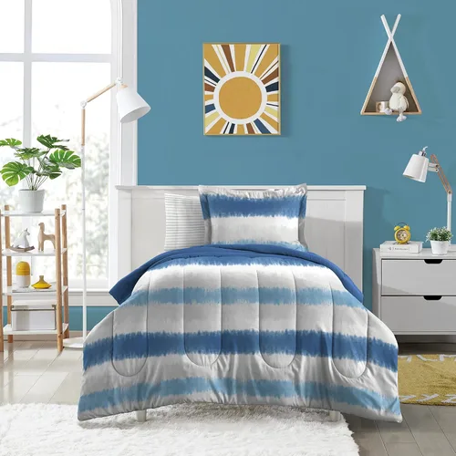 Vista 16 de Dream Factory Dinosaur Blocks - Juego de edredón de microfibra ultrasuave para niños, color azul, tamaño individual Bloques de dinosaurios azules