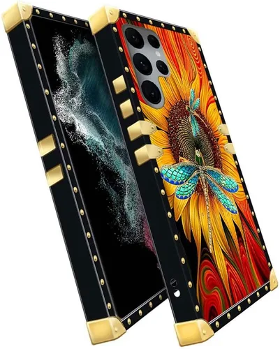 Vista 4 de Funda compatible con Samsung Galaxy S22 Ultra, funda protectora de TPU suave a prueba de golpes de 4 libélulas en la flor para Samsung Galaxy S22