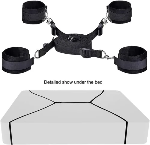 Vista 2 de Kit sexual para parejas debajo de la cama King, correas y restricciones sexis ajustables para amarrar debajo del colchón para parejas adultas
